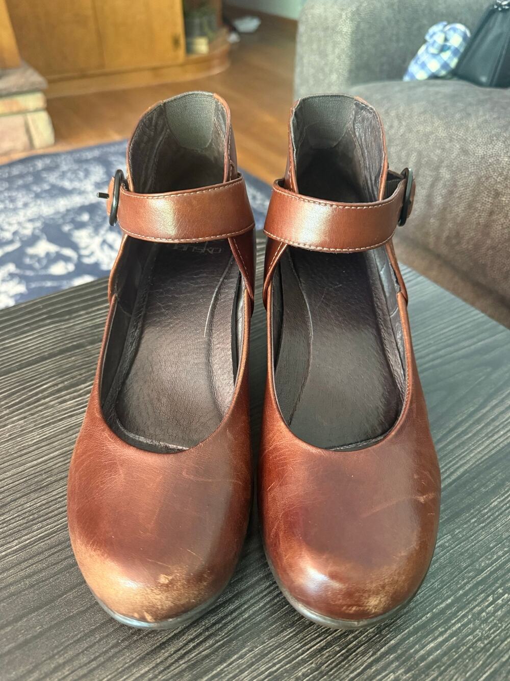 Dansko Rebel Burnished Napa Brown Leather Wedge Mary Jane Shoes Sz. 39